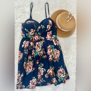 Band of Gypsies Blue Floral Fit & Flare Mini Dress Size M